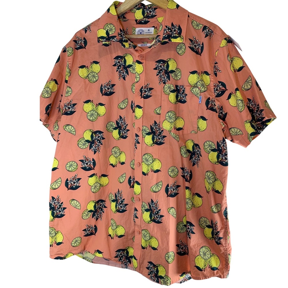 Hurley Lemon Print XL Cotton Tropical Summer Beach Mens Button Up Shirt
